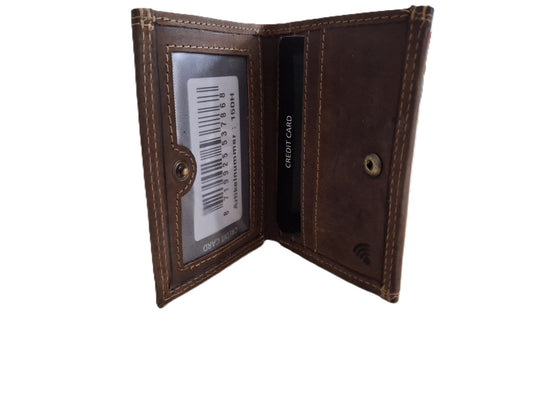 OI lederen afsluitbaar portemonneetje Hunter bruin / zeer compact beursje / kleine maar complete Hunter bruine portemonnee / anti skim / bruin / 150H