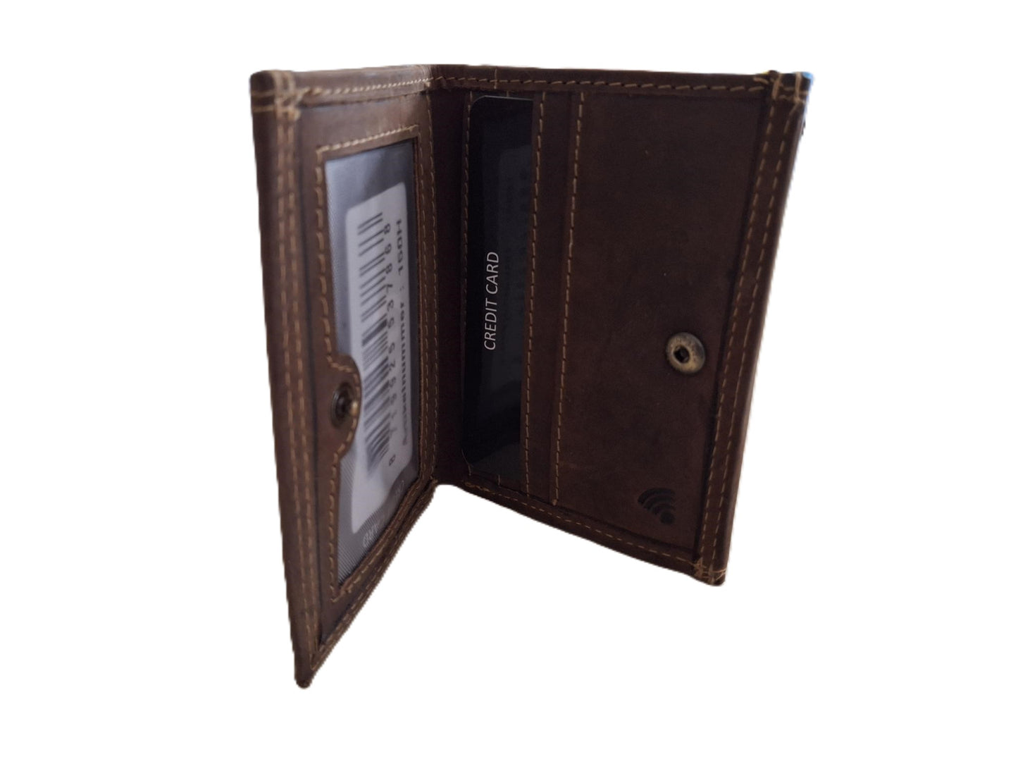 OI lederen afsluitbaar portemonneetje Hunter bruin / zeer compact beursje / kleine maar complete Hunter bruine portemonnee / anti skim / bruin / 150H