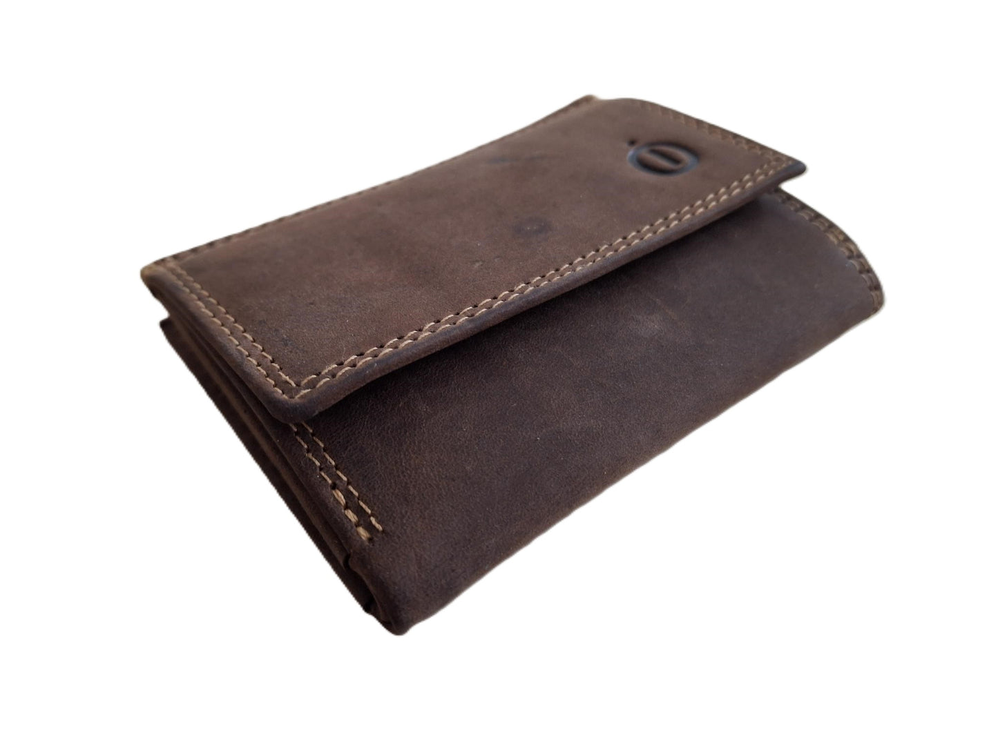 OI lederen afsluitbaar portemonneetje Hunter bruin / zeer compact beursje / kleine maar complete Hunter bruine portemonnee / anti skim / bruin / 150H