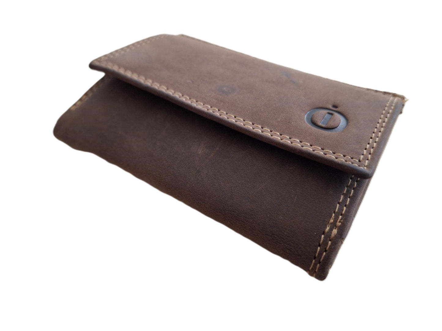 OI lederen afsluitbaar portemonneetje Hunter bruin / zeer compact beursje / kleine maar complete Hunter bruine portemonnee / anti skim / bruin / 150H
