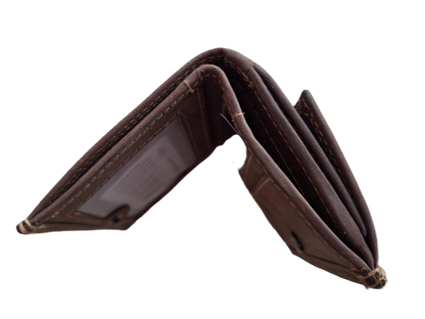 OI lederen afsluitbaar portemonneetje Hunter bruin / zeer compact beursje / kleine maar complete Hunter bruine portemonnee / anti skim / bruin / 150H