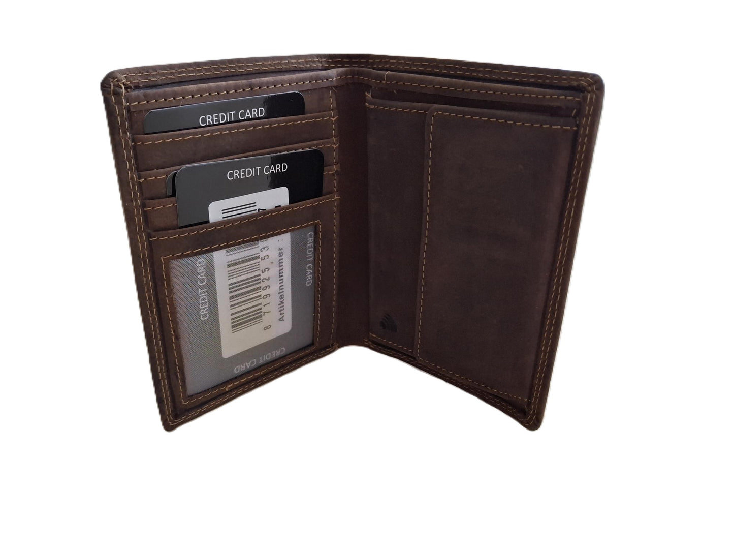 OI Hunter bruine leren Billfold Hoog model 4+4 creditcards / zeer platte portemonnee / dunne beurs voor 8 pasjes / RFID SAFE / Hunter bruin / anti skim / 151H