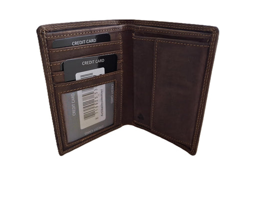 OI Hunter bruine leren Billfold Hoog model 4+4 creditcards / zeer platte portemonnee / dunne beurs voor 8 pasjes / RFID SAFE / Hunter bruin / anti skim / 151H