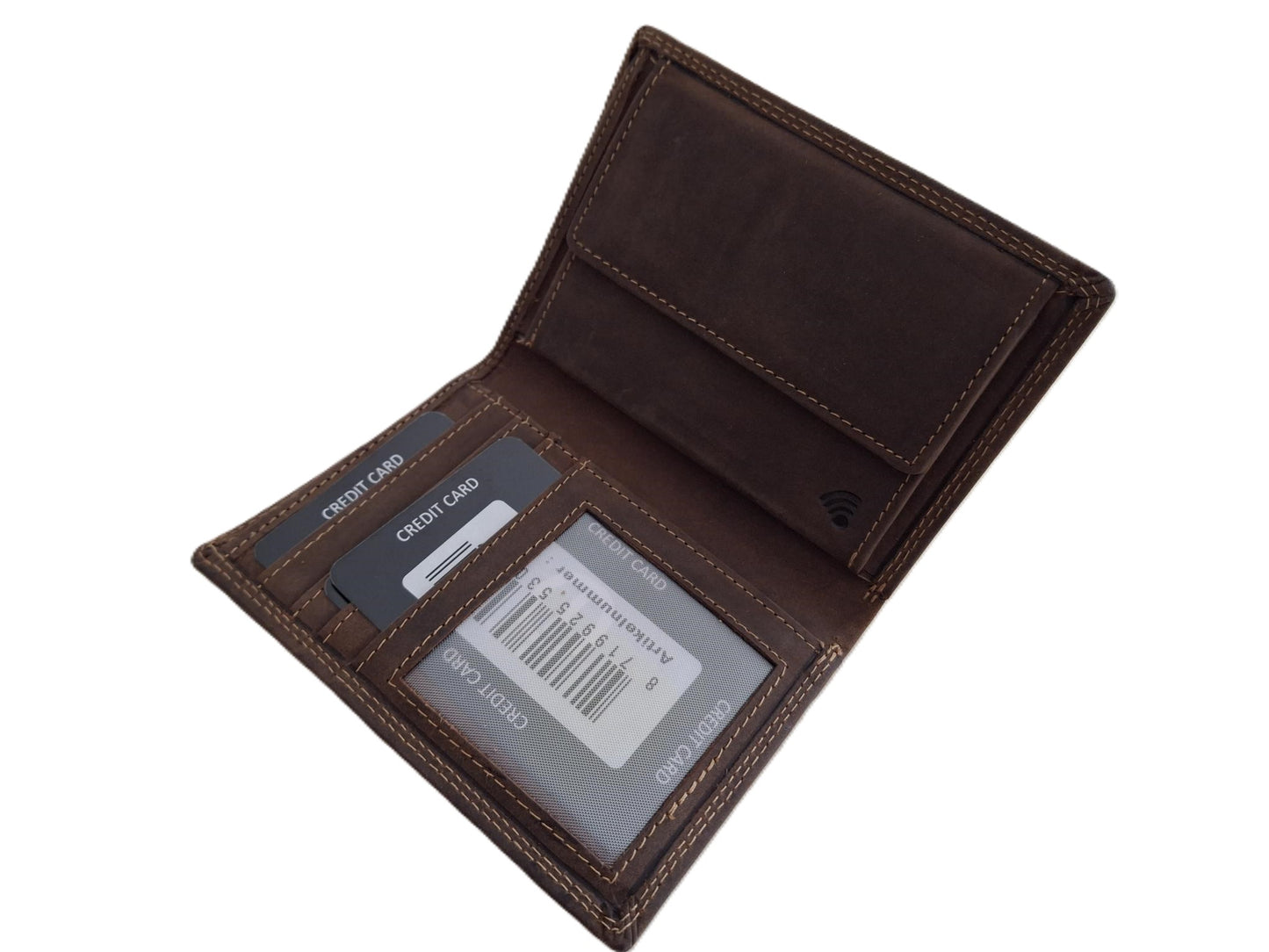 OI Hunter bruine leren Billfold Hoog model 4+4 creditcards / zeer platte portemonnee / dunne beurs voor 8 pasjes / RFID SAFE / Hunter bruin / anti skim / 151H