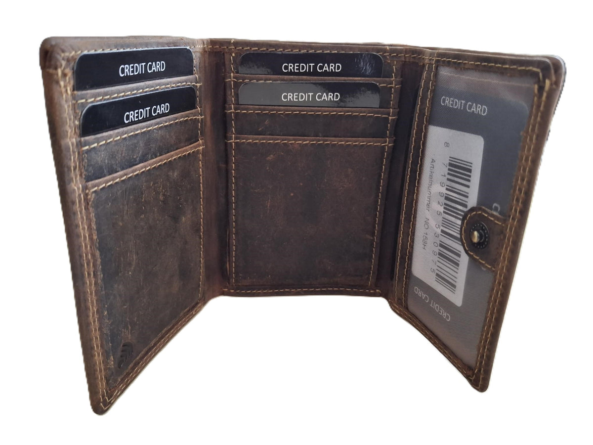 OI Hunter bruine lederen knipportemonnee medium voor veel pasjes / dames portemonnee met beugelsluiting / dames Trifold beurs met kleingeldvak met beugelsluiting / RFID SAFE / Hunter bruin / 158H