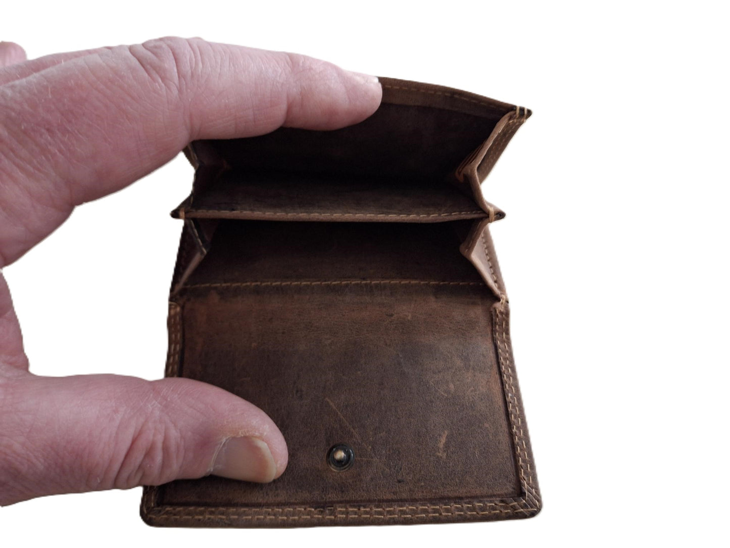 OI Hunter bruin lederen beursje / kleine Hunter bruine portemonnee tweezijdig / compact portemonneetje trifold / anti skim / bruin / 164H