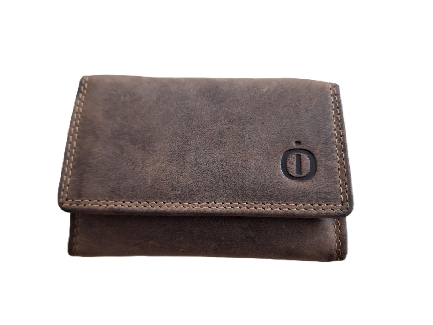 OI Hunter bruin lederen beursje / kleine Hunter bruine portemonnee tweezijdig / compact portemonneetje trifold / anti skim / bruin / 164H