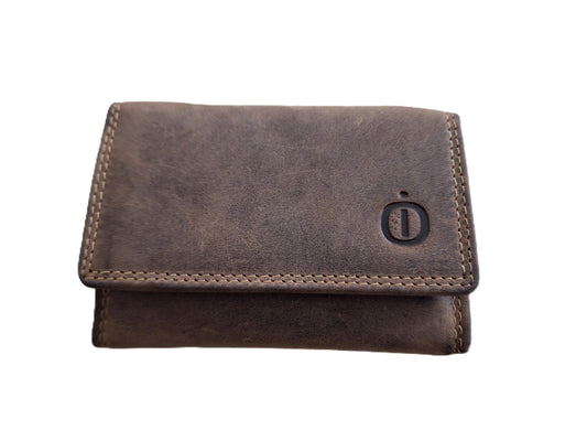 OI Hunter bruin lederen beursje / kleine Hunter bruine portemonnee tweezijdig / compact portemonneetje trifold / anti skim / bruin / 164H