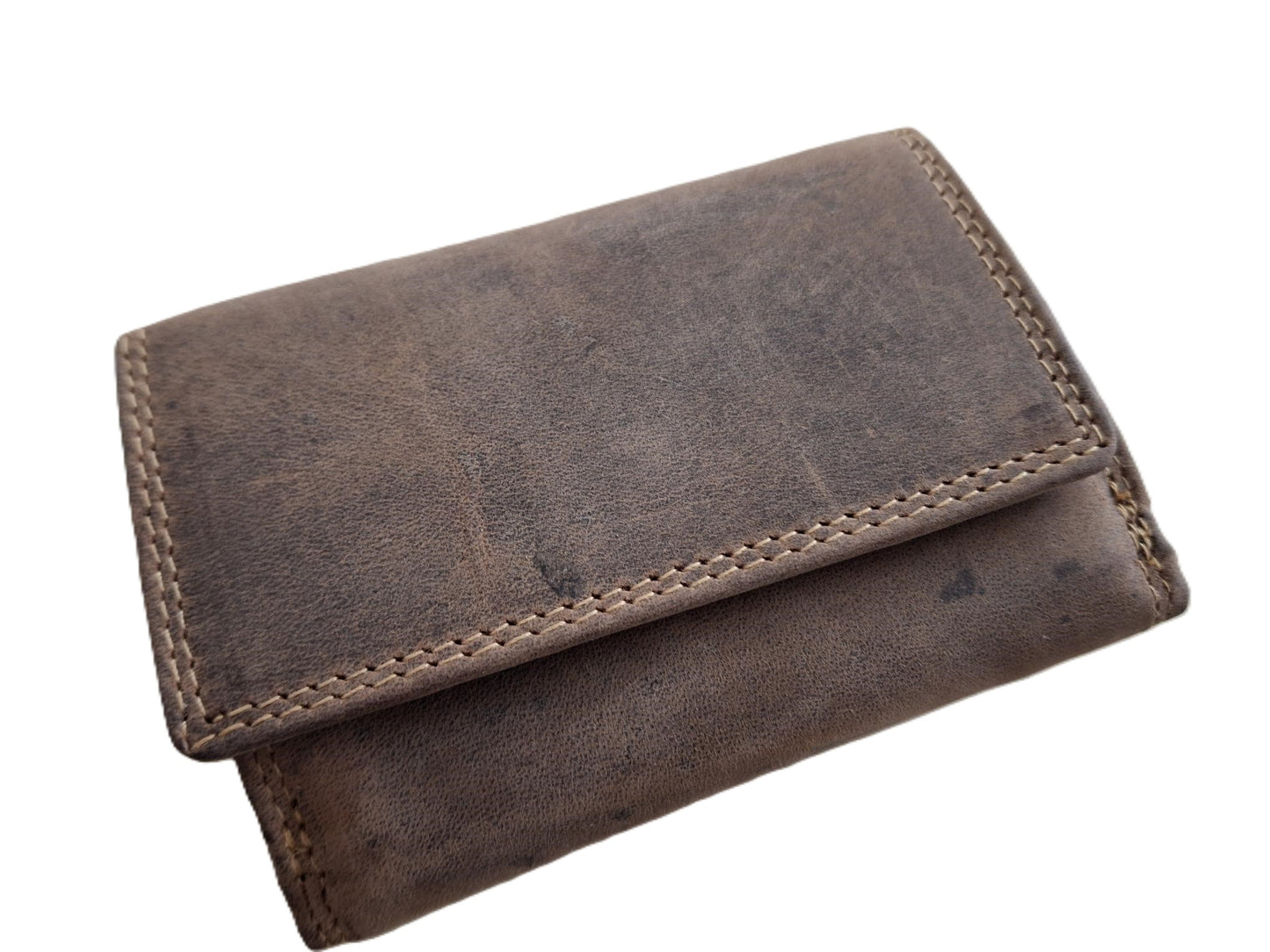 OI Hunter bruin lederen beursje / kleine Hunter bruine portemonnee tweezijdig / compact portemonneetje trifold / anti skim / bruin / 164H