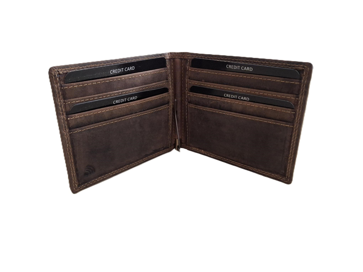 OI Hunter bruine lederen billfold met Dollarclip / portemonnee met geldklem en ruimte voor creditcards / platte heren beurs met dollarclip en pasjesvakjes / anti skim / bruin / 170H