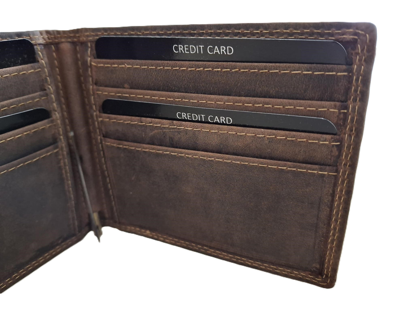 OI Hunter bruine lederen billfold met Dollarclip / portemonnee met geldklem en ruimte voor creditcards / platte heren beurs met dollarclip en pasjesvakjes / anti skim / bruin / 170H