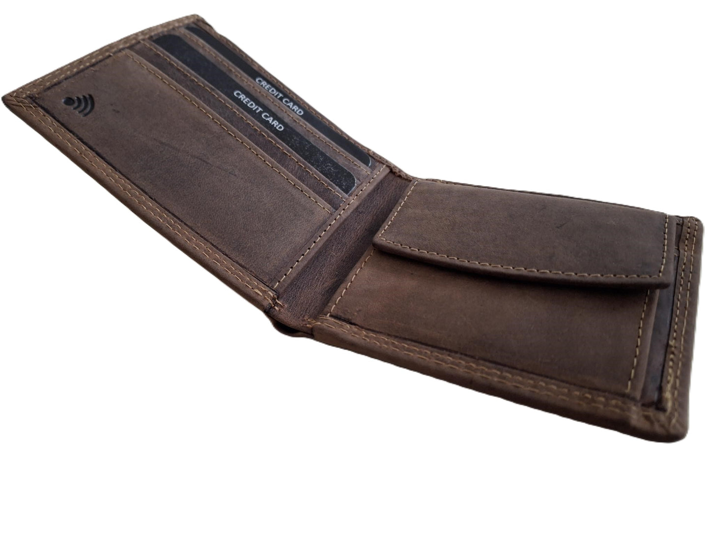OI Hunter bruine leren heren portemonnee klein / kleinste model billfold waar biljetten in passen / plat beursje voor 4 pasjes / RFID SAFE / Hunter bruin / 183H