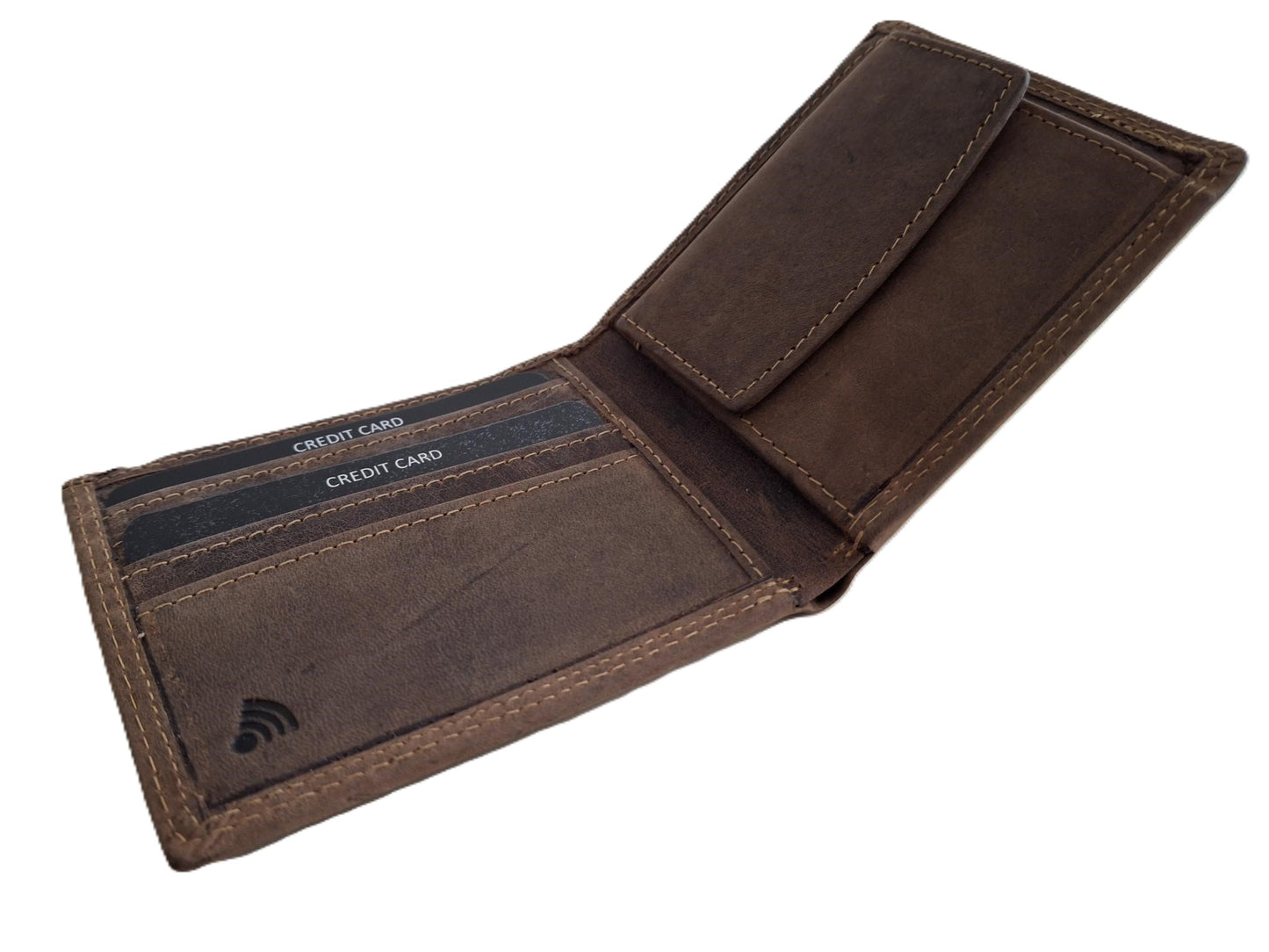 OI Hunter bruine leren heren portemonnee klein / kleinste model billfold waar biljetten in passen / plat beursje voor 4 pasjes / RFID SAFE / Hunter bruin / 183H