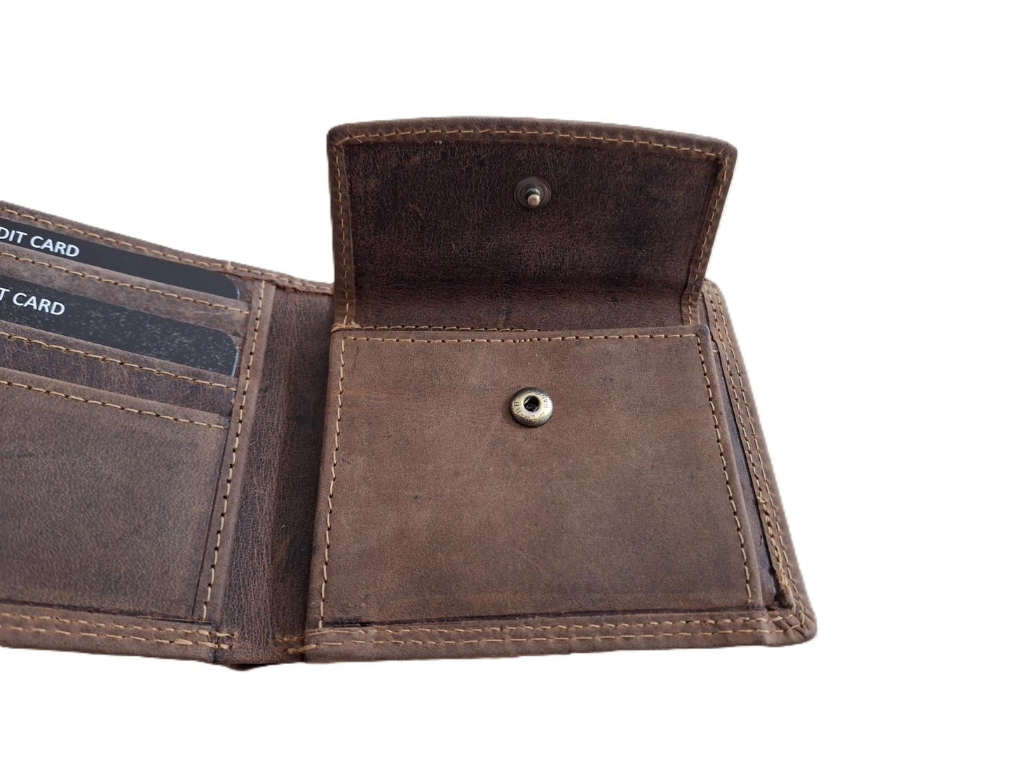 OI Hunter bruine leren heren portemonnee klein / kleinste model billfold waar biljetten in passen / plat beursje voor 4 pasjes / RFID SAFE / Hunter bruin / 183H