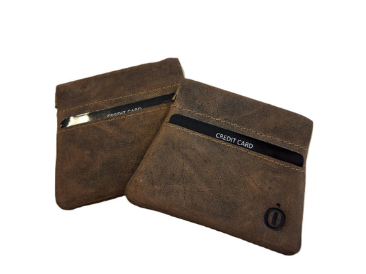 OI Hunter bruin leren Klapportemonneetje 2 STUKS / klappertje voor kleingeld met steekvakje voorop / knijpbeursje voor muntgeld / bruin leer / 189H