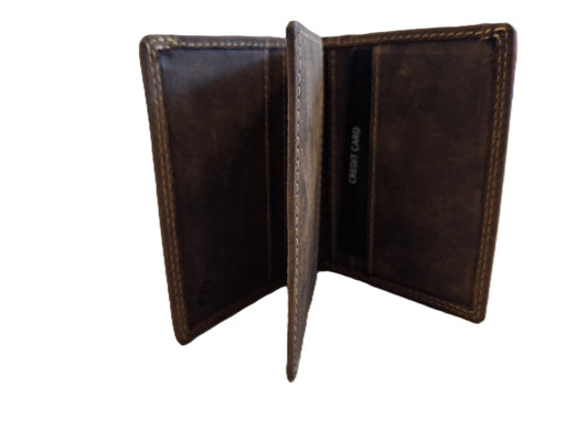 OI Hunter bruin leren pasjesmapje met ruimte voor biljetten / creditcard houder anti skim / portemonneetje voor 11 pasjes zonder muntgeld vak / veilig mapje voor veel pasjes /  RFID SAFE / bruin leer / 196H