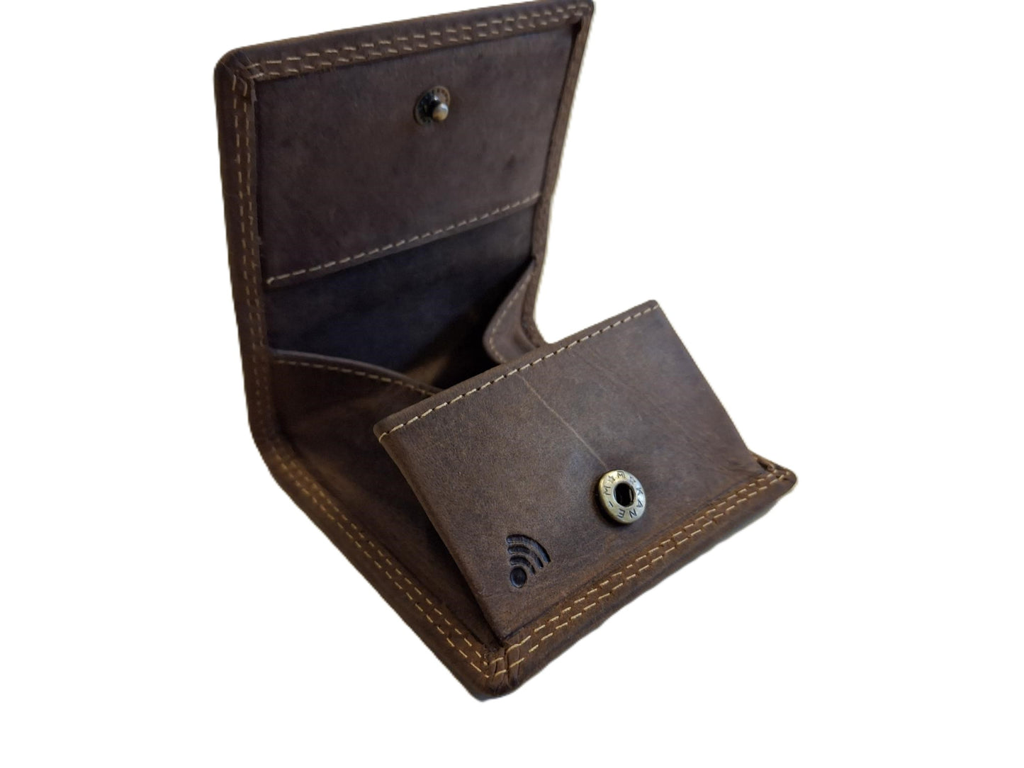 Oi Hunter bruine leren vierkant Kleingeldbeursje / wiener schachtel / klein vierkant vouwportemonneetje voor muntgeld / leren kleingeld bakje / bruin / 200H