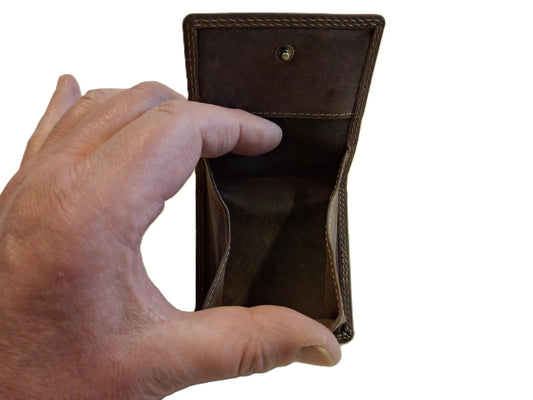 Oi Hunter bruine leren vierkant Kleingeldbeursje / wiener schachtel / klein vierkant vouwportemonneetje voor muntgeld / leren kleingeld bakje / bruin / 200H