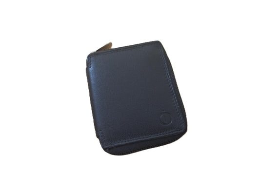 Oi zwarte leren billfold zeer compact afsluitbaar / klein rits portemonneetje / zeer handzaam maar compleet beursje volledig afgesloten met rits / RFID safe / zwart leer / 274