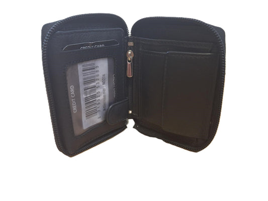 Oi zwarte leren billfold zeer compact afsluitbaar / klein rits portemonneetje / zeer handzaam maar compleet beursje volledig afgesloten met rits / RFID safe / zwart leer / 274