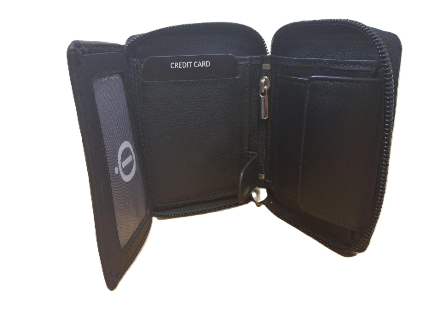 Oi zwarte leren billfold zeer compact afsluitbaar / klein rits portemonneetje / zeer handzaam maar compleet beursje volledig afgesloten met rits / RFID safe / zwart leer / 274