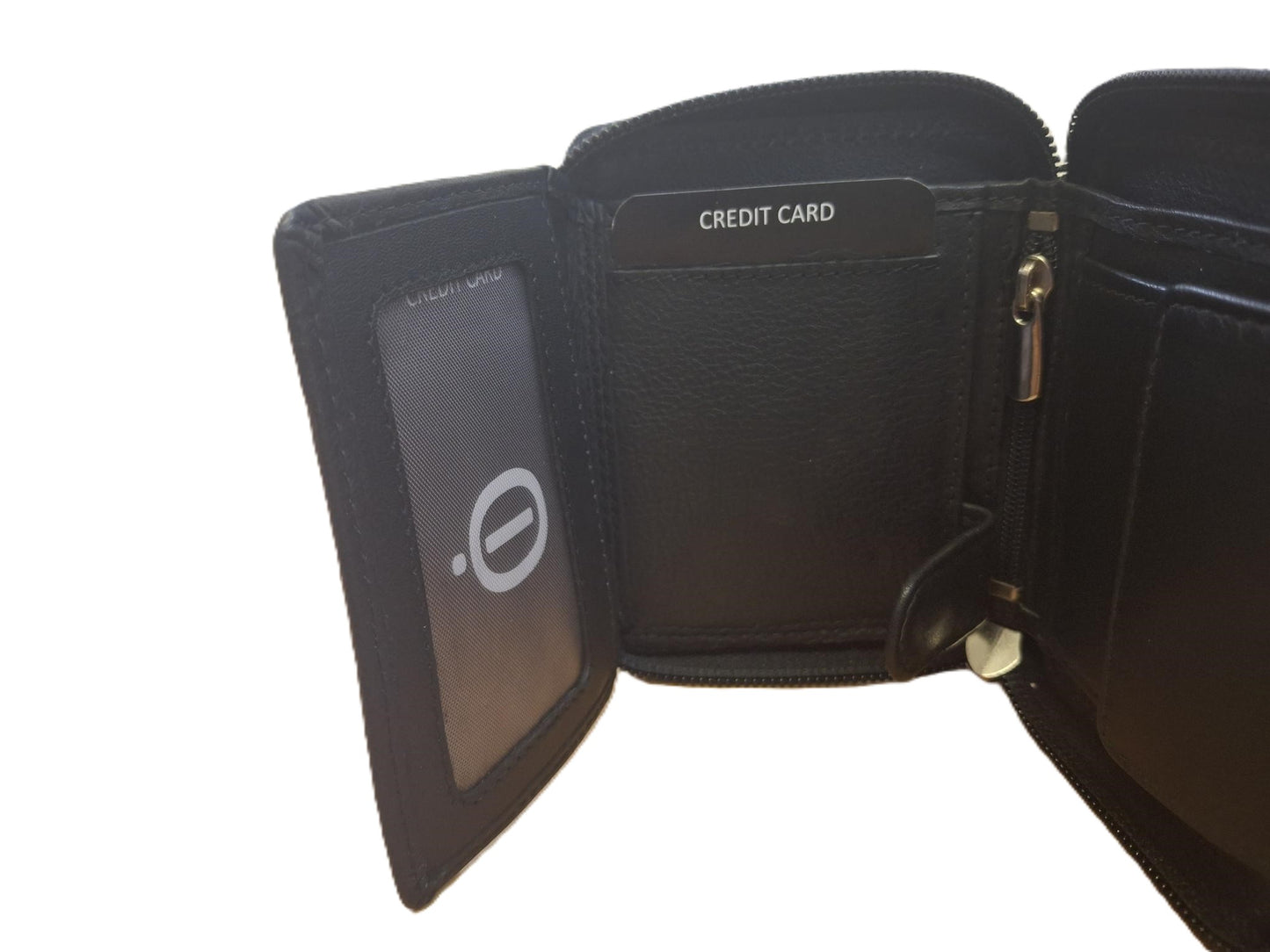Oi zwarte leren billfold zeer compact afsluitbaar / klein rits portemonneetje / zeer handzaam maar compleet beursje volledig afgesloten met rits / RFID safe / zwart leer / 274