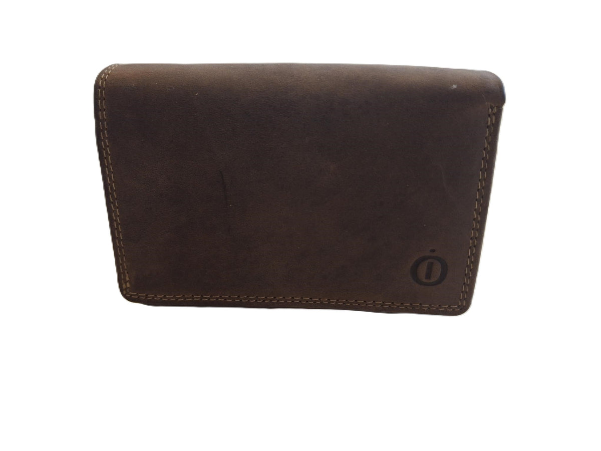 Oi Hunter bruine leren Europortemonnee Kort / harmonica portemonnee compact / overslag beurs met soufflé / beveiligd tegen skimmen / bruin leer / 300H