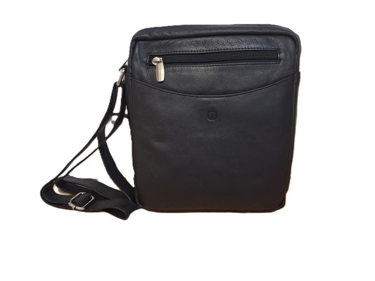 Oi zwarte leren Damestas of Herentas middel / ruime schoudertas ook cross te dragen / tas om om te hangen unisex / soepel zwart Rundsleder / 382VA