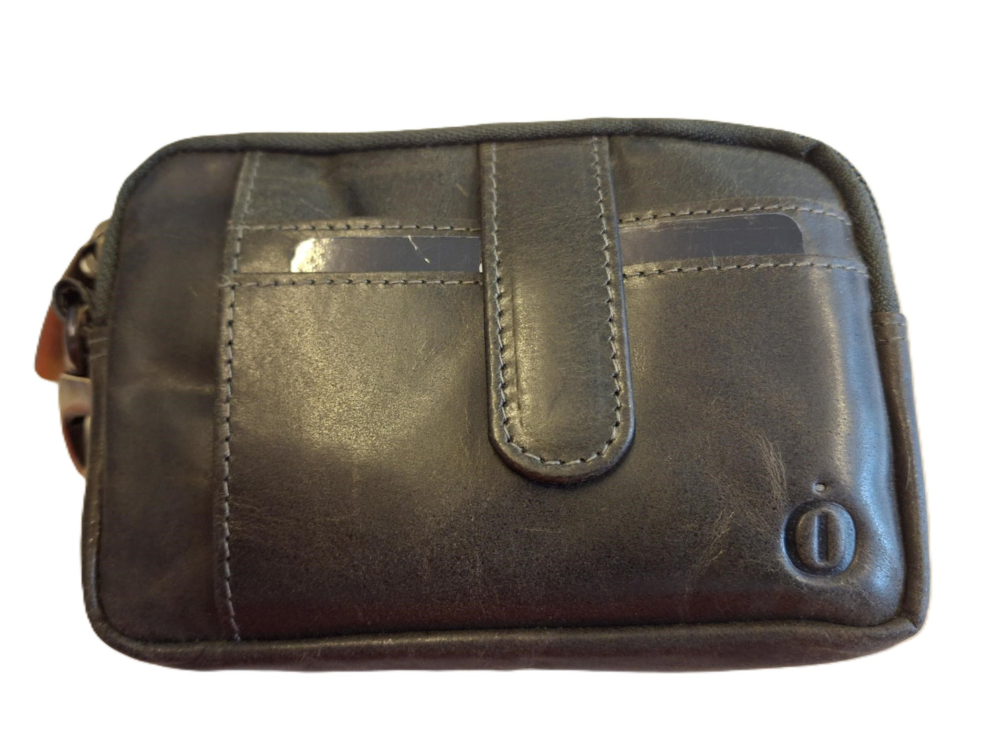Oi groene vintage leren etui en pasjeshouder / ruim sleutelbeursje met ruimte voor contanten / reis portemonneetje met rits / flinke reisetui met bevestigingshaakje / groen leer / 515Green NR