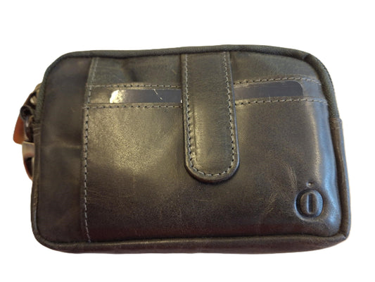 Oi groene vintage leren etui en pasjeshouder / ruim sleutelbeursje met ruimte voor contanten / reis portemonneetje met rits / flinke reisetui met bevestigingshaakje / groen leer / 515Green NR