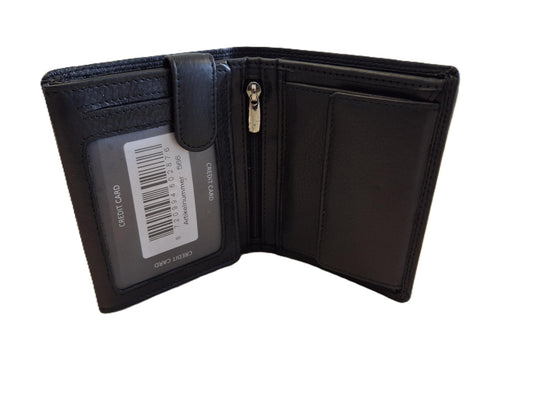 Oi zwarte lederen herenportemonnee / hoog model billfold met 2 grote zichtvakken  / herenbeurs voor veel pasjes met lipje binnenin / anti skim / zwart leer / 566