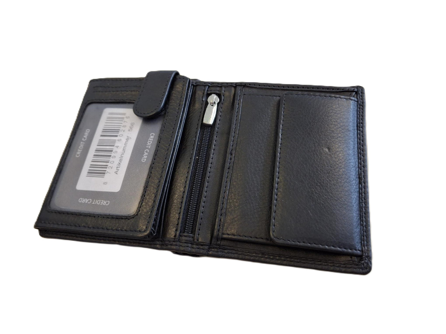 Oi zwarte lederen herenportemonnee / hoog model billfold met 2 grote zichtvakken  / herenbeurs voor veel pasjes met lipje binnenin / anti skim / zwart leer / 566