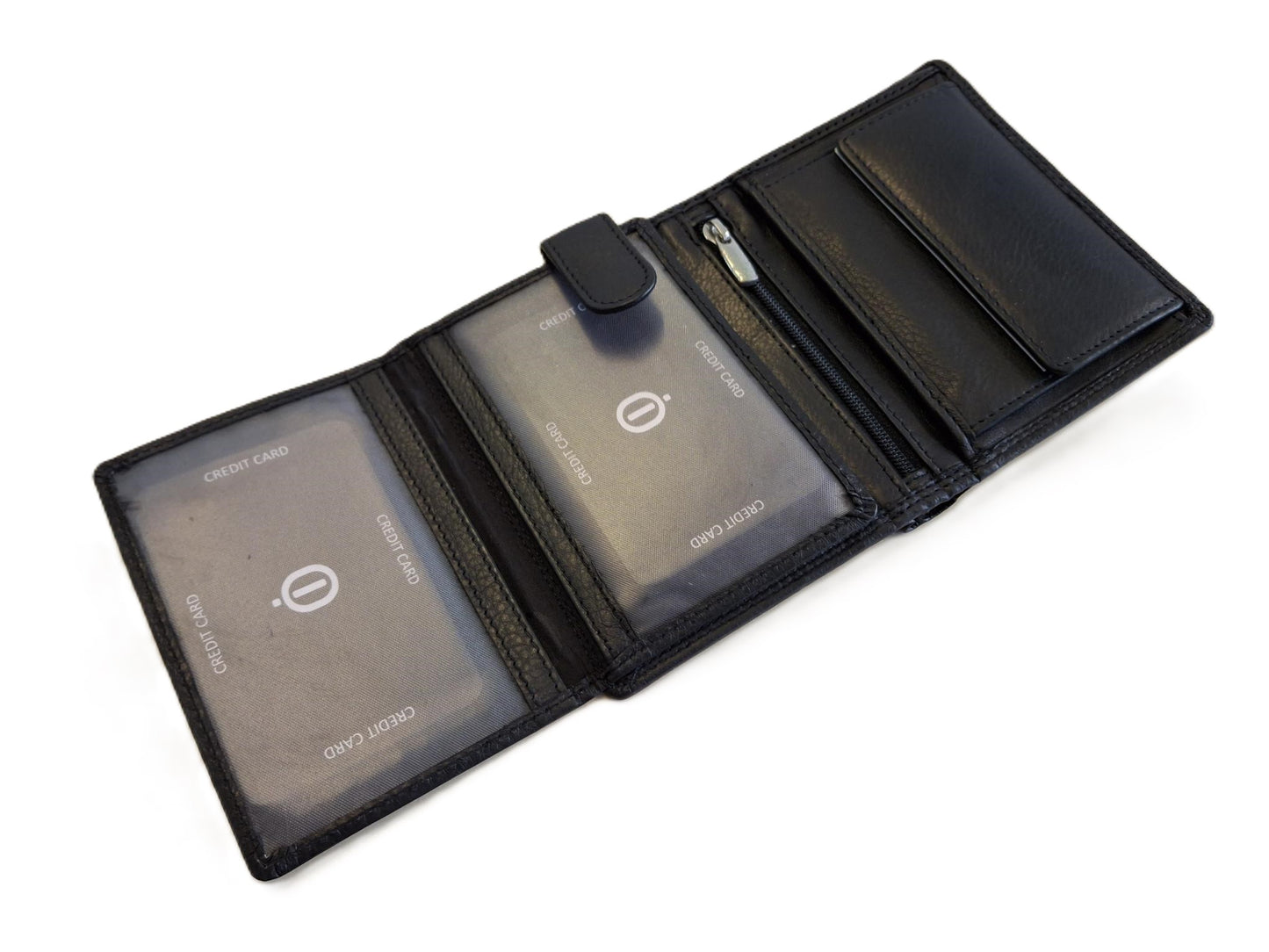 Oi zwarte lederen herenportemonnee / hoog model billfold met 2 grote zichtvakken  / herenbeurs voor veel pasjes met lipje binnenin / anti skim / zwart leer / 566