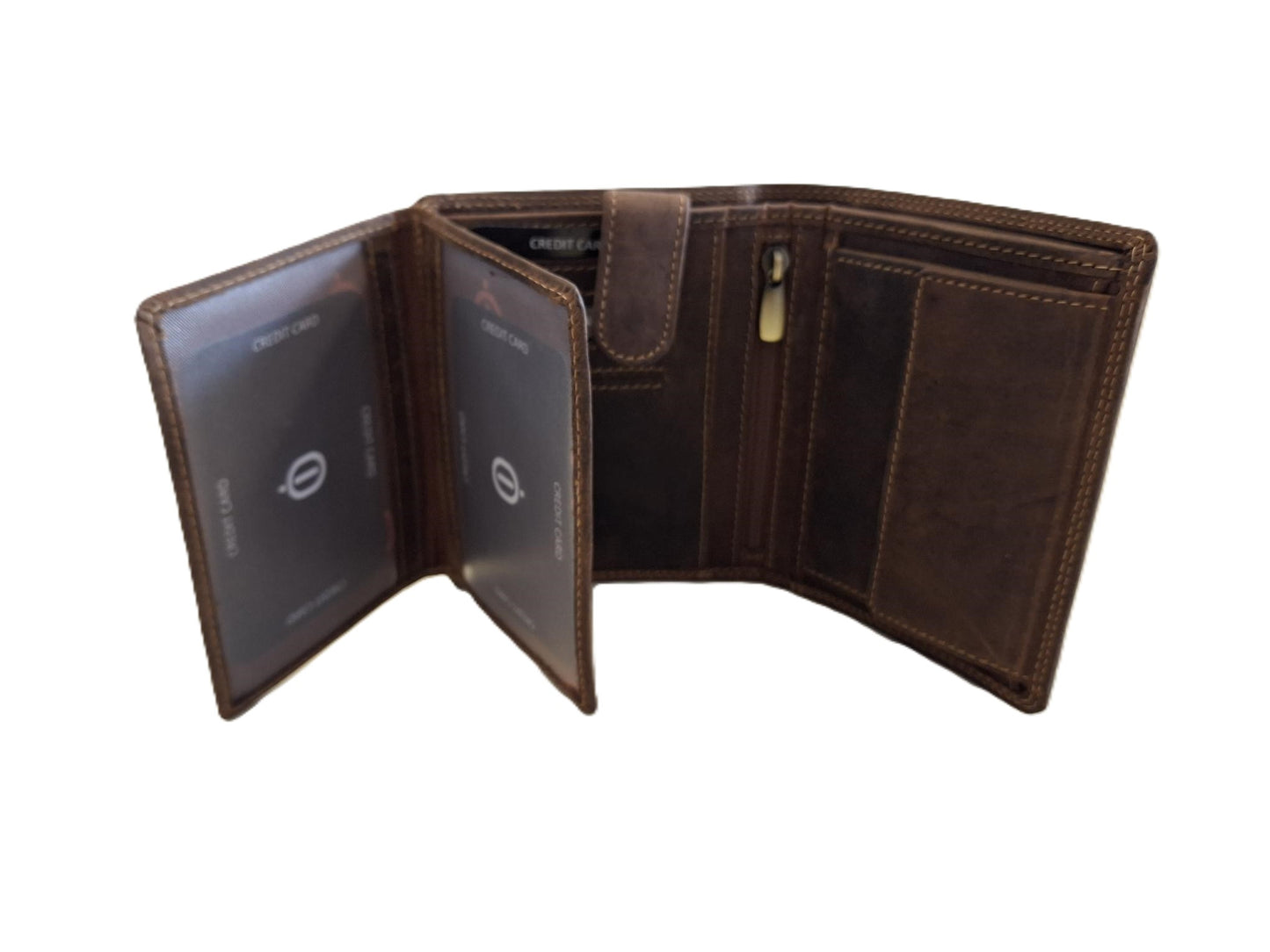 Oi Hunter bruine lederen herenportemonnee / hoog model billfold met 2 grote zichtvakken  / herenbeurs voor veel pasjes met lipje binnenin / anti skim / bruin leer / 566H