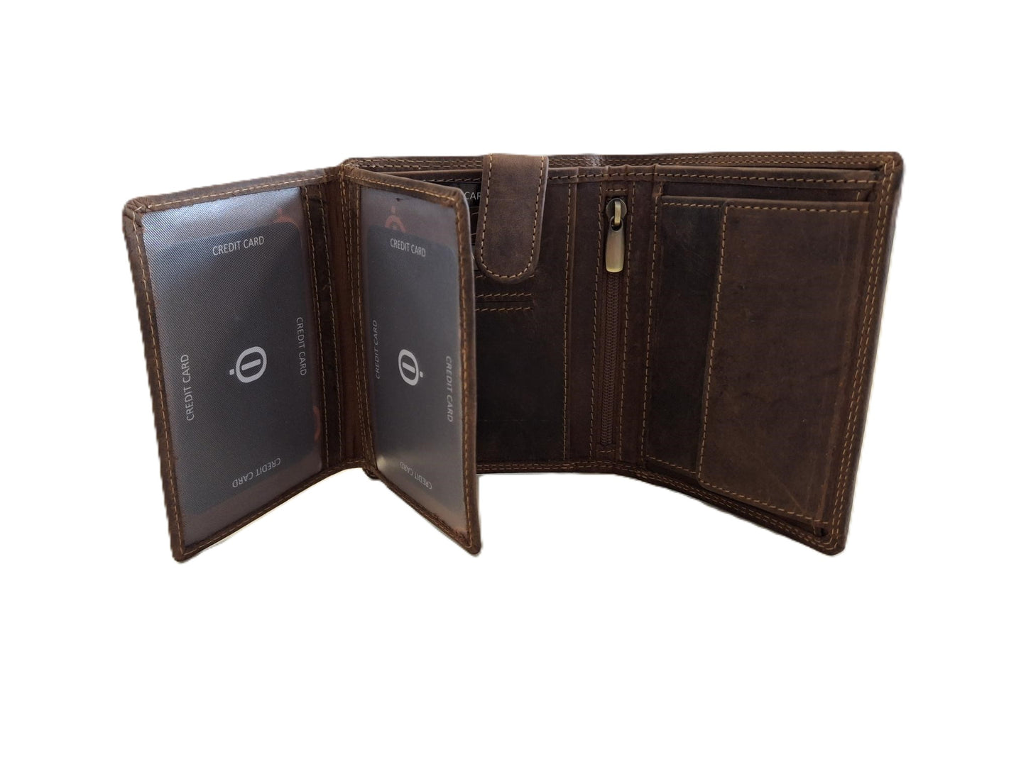 Oi Hunter bruine lederen herenportemonnee / hoog model billfold met 2 grote zichtvakken  / herenbeurs voor veel pasjes met lipje binnenin / anti skim / bruin leer / 566H