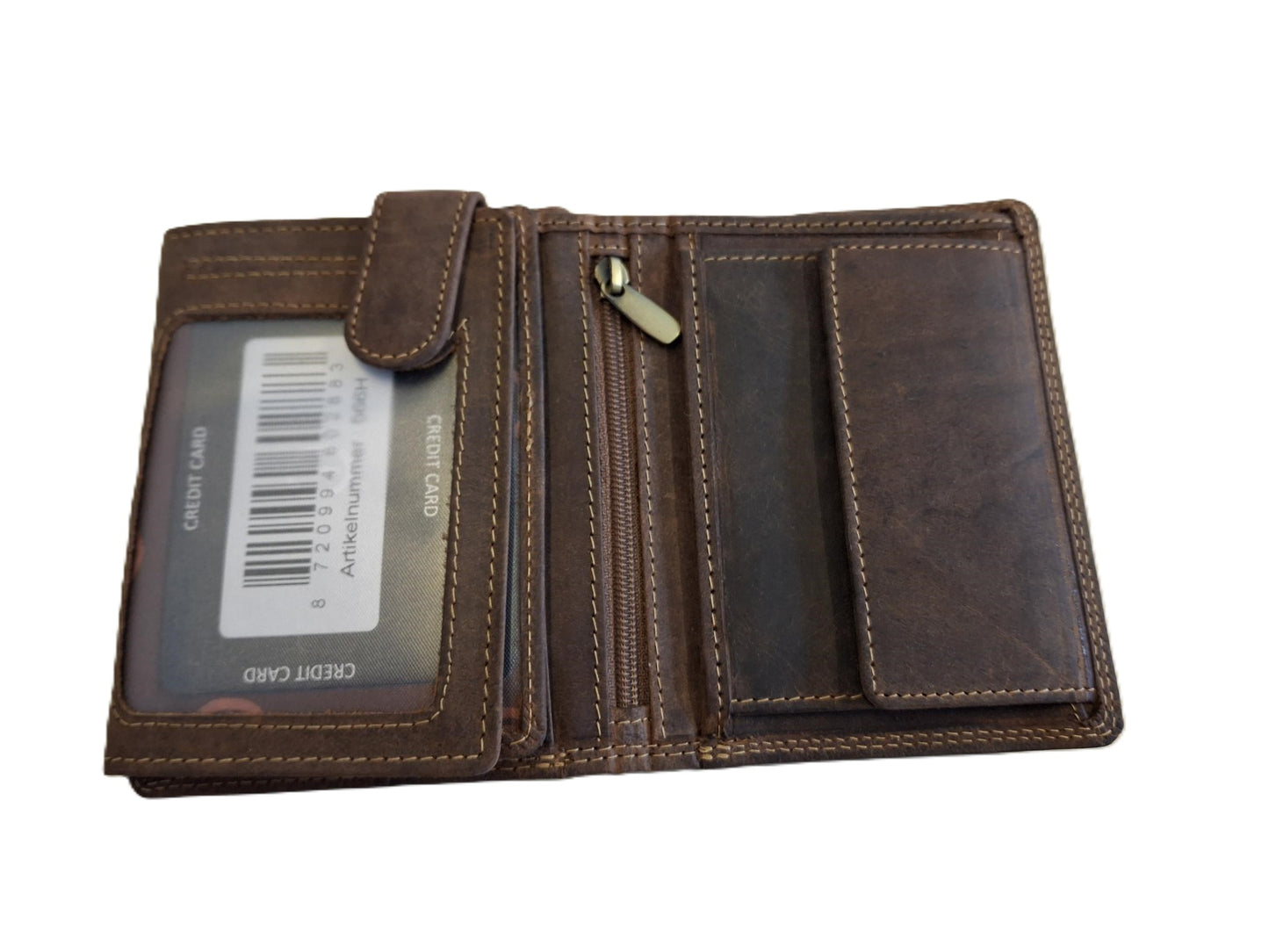 Oi Hunter bruine lederen herenportemonnee / hoog model billfold met 2 grote zichtvakken  / herenbeurs voor veel pasjes met lipje binnenin / anti skim / bruin leer / 566H