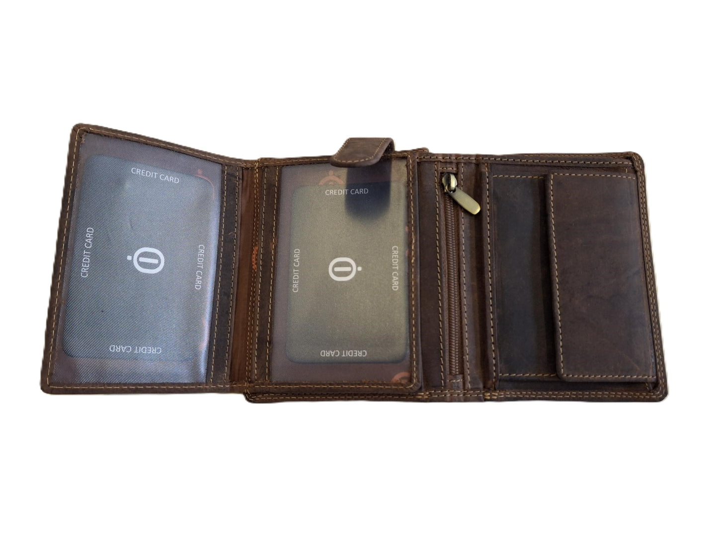 Oi Hunter bruine lederen herenportemonnee / hoog model billfold met 2 grote zichtvakken  / herenbeurs voor veel pasjes met lipje binnenin / anti skim / bruin leer / 566H