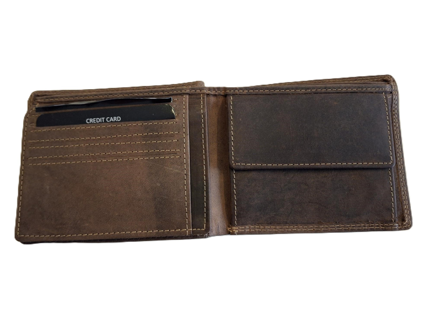 OI Hunter bruine lederen portemonnee dun / platte heren billfold klep omhoog / dunne herenbeurs met groot zichtvenster / Anti skim / bruin leer / 113H