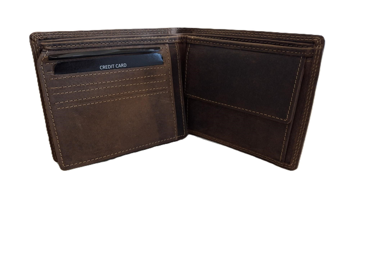 OI Hunter bruine lederen portemonnee dun / platte heren billfold klep omhoog / dunne herenbeurs met groot zichtvenster / Anti skim / bruin leer / 113H