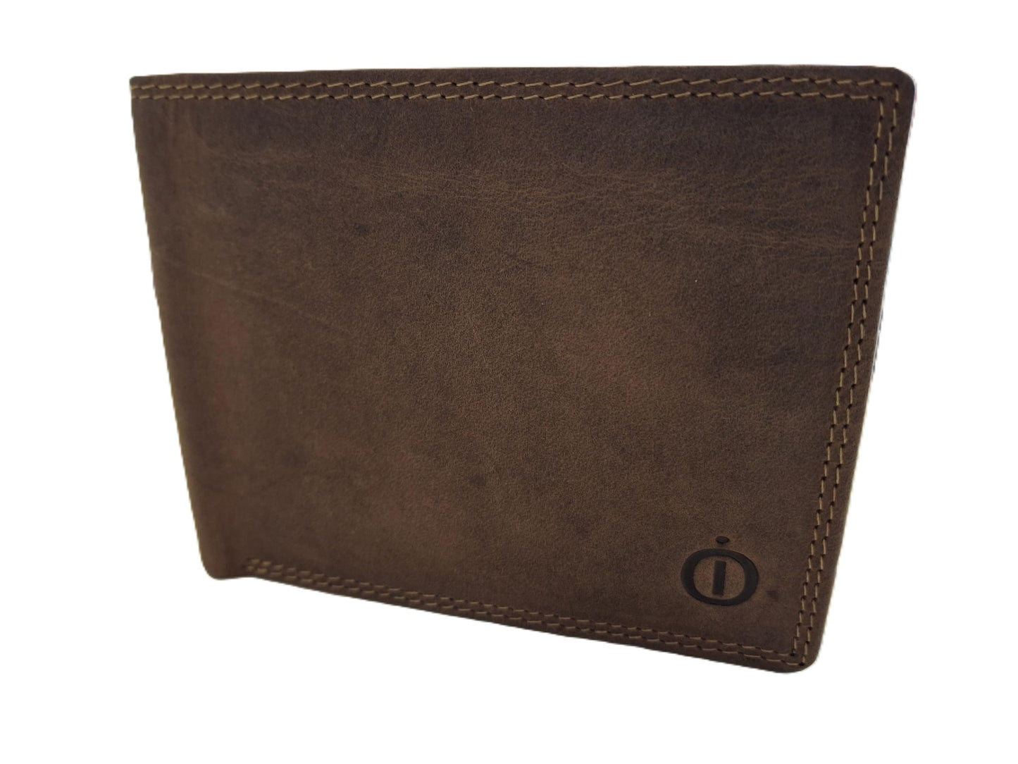 OI Hunter bruine lederen portemonnee dun / platte heren billfold klep omhoog / dunne herenbeurs met groot zichtvenster / Anti skim / bruin leer / 113H