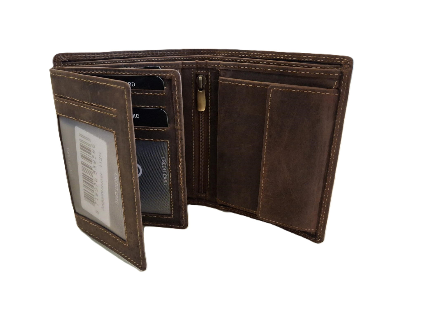 Oi Hunter bruine lederen heren portemonnee zonder drukker / Hunter bruine leren billfold hoog model / beurs voor veel pasjes / RFID SAFE / bruin leer / 112H