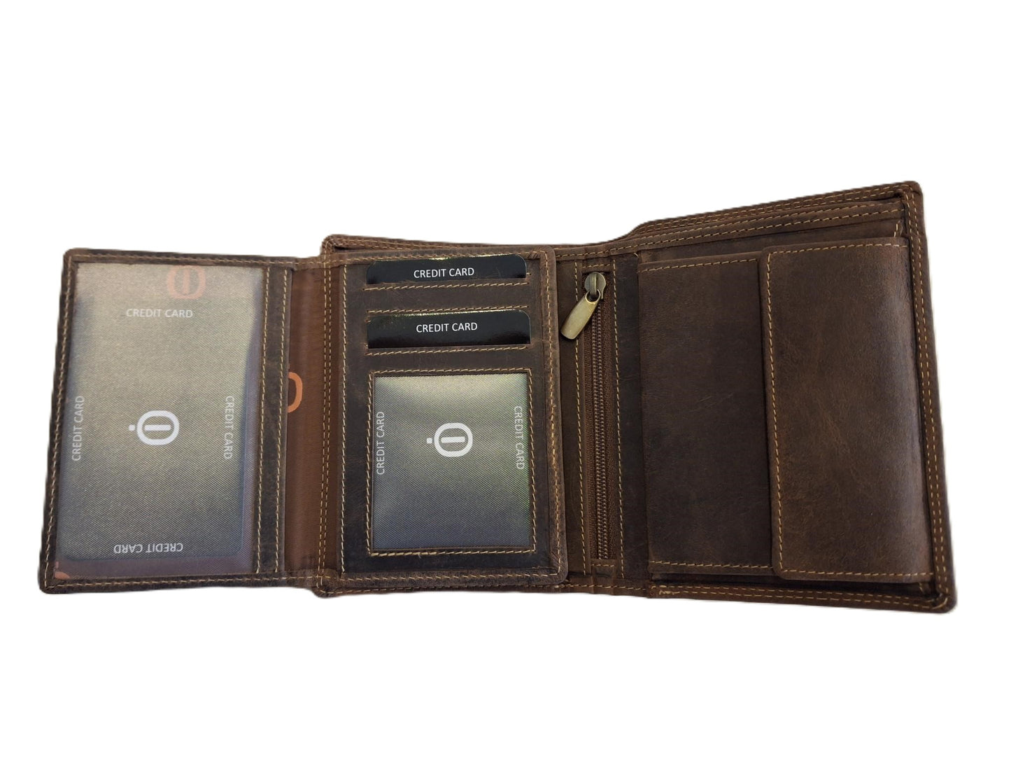 Oi Hunter bruine lederen heren portemonnee zonder drukker / Hunter bruine leren billfold hoog model / beurs voor veel pasjes / RFID SAFE / bruin leer / 112H