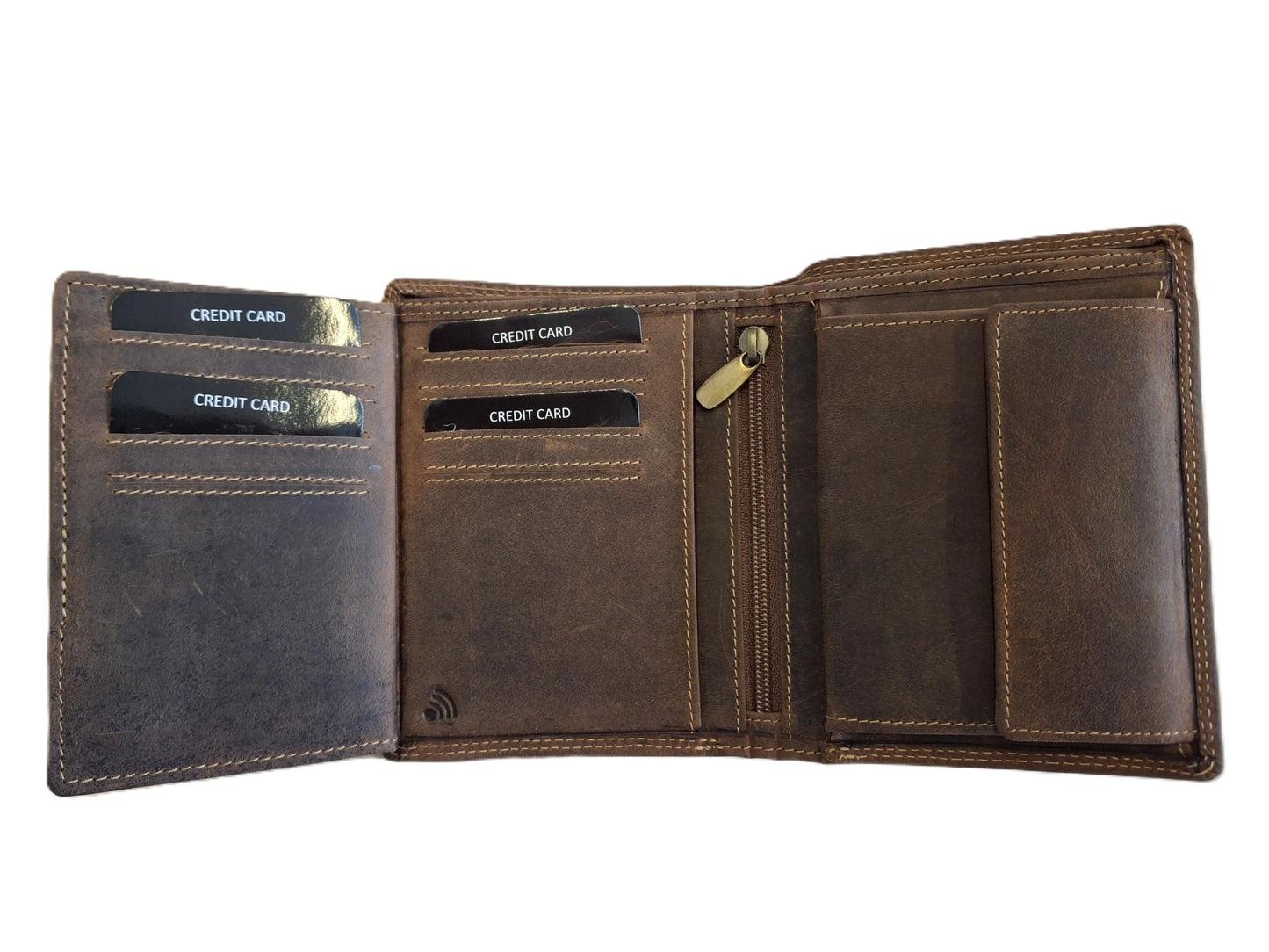 Oi Hunter bruine lederen heren portemonnee zonder drukker / Hunter bruine leren billfold hoog model / beurs voor veel pasjes / RFID SAFE / bruin leer / 112H