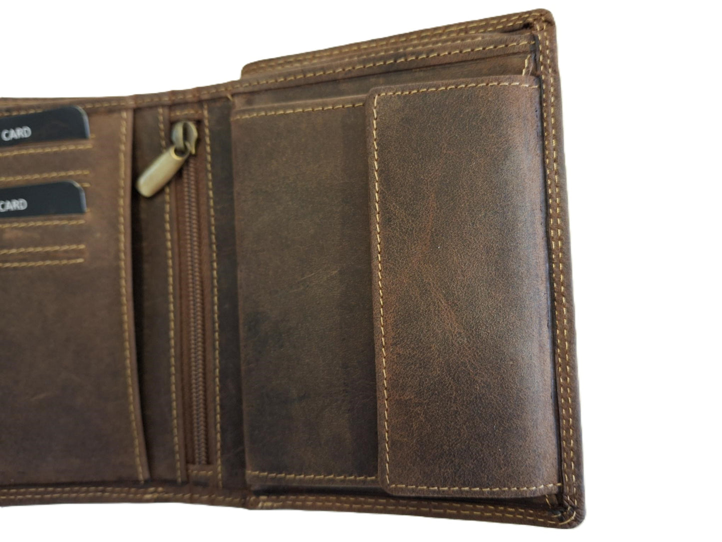 Oi Hunter bruine lederen heren portemonnee zonder drukker / Hunter bruine leren billfold hoog model / beurs voor veel pasjes / RFID SAFE / bruin leer / 112H