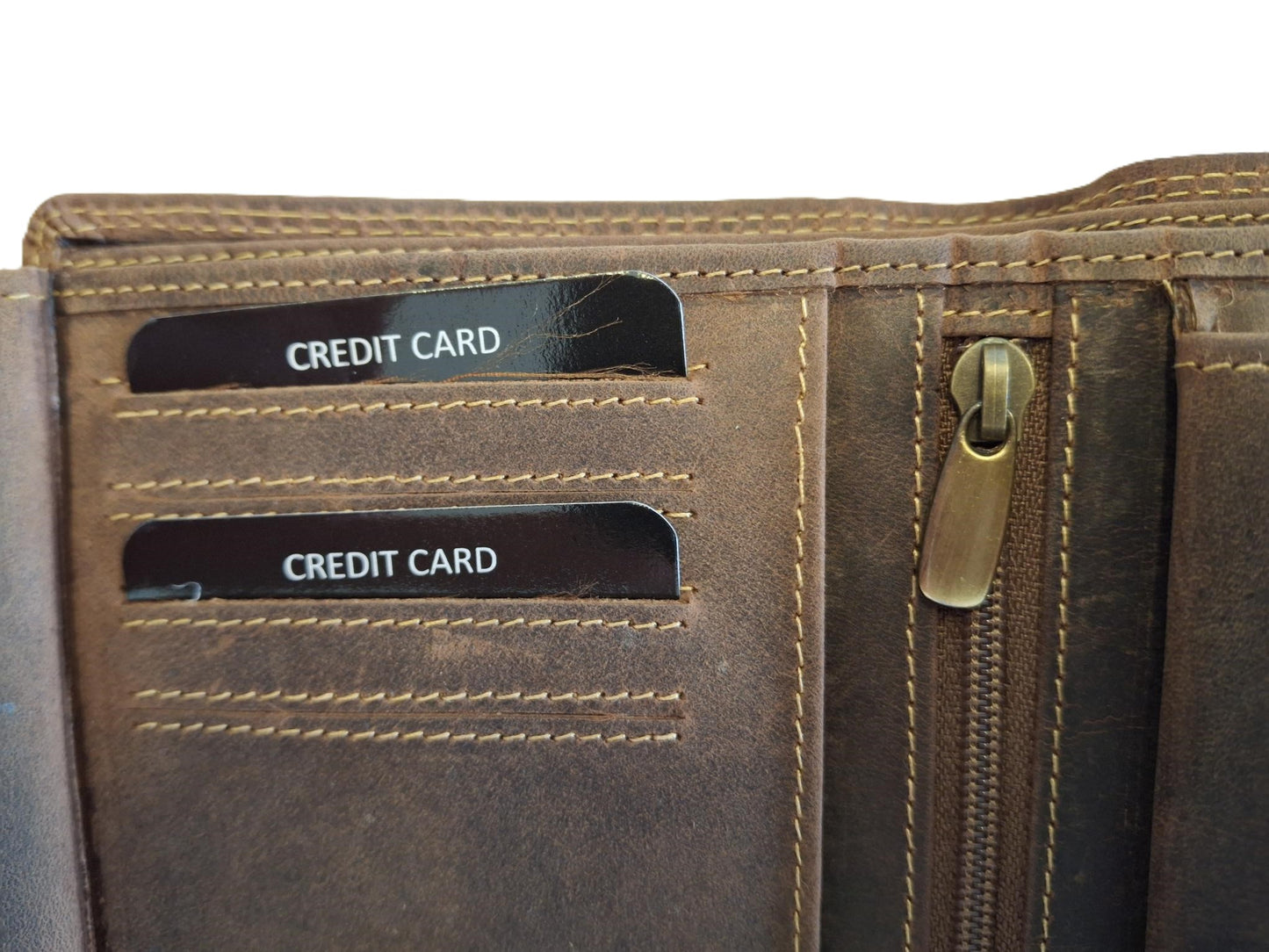 Oi Hunter bruine lederen heren portemonnee zonder drukker / Hunter bruine leren billfold hoog model / beurs voor veel pasjes / RFID SAFE / bruin leer / 112H