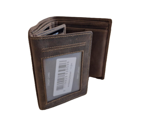 Oi Hunter bruine lederen heren portemonnee zonder drukker / Hunter bruine leren billfold hoog model / beurs voor veel pasjes / RFID SAFE / bruin leer / 112H