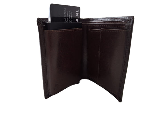 OI LUXE zwarte leren billfold met cardprotector / normale portemonnee met Figuretta pasjeshouder / complete portemonnee met anti skim kastje / leren beurs met metalen pasjeshouder / glad bruin leer / 115Brown CRUNCH