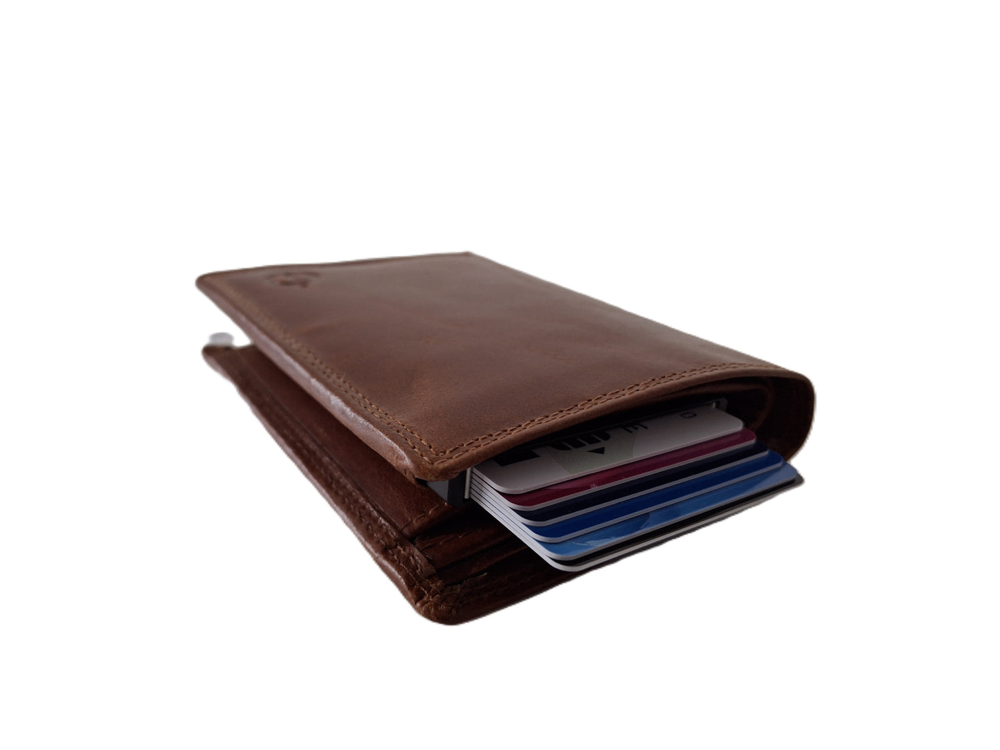 Luxe leren Billfold/ gewone portemonnee met cardprotector/pasjeshouder groot/ anti skim 115 Crunch cognac