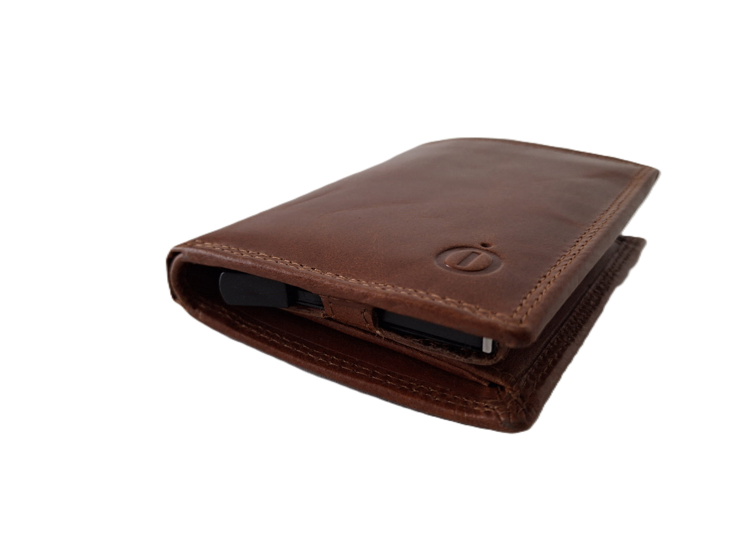 Luxe leren Billfold/ gewone portemonnee met cardprotector/pasjeshouder groot/ anti skim 115 Crunch cognac