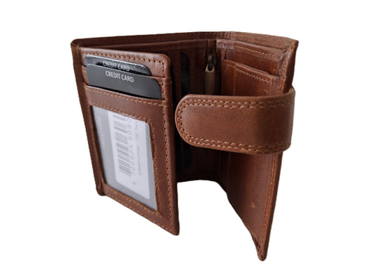 Luxe kleine billfold afsluitbaar /geheel lederen  heren portemonnee / 100 Crunch Cognac